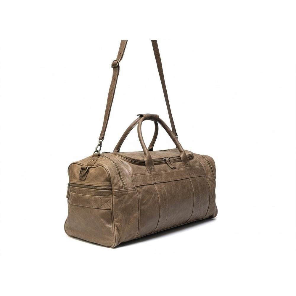 Large Brown Distressed Leather Duffle Bag Weekender Travel Carry On Luggage - Picture 3 of 7